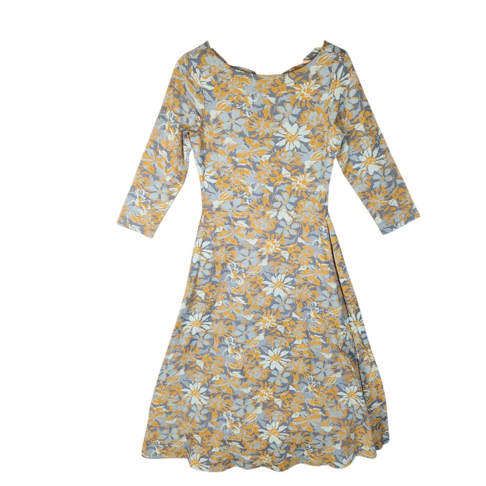 Pact Scarlett Midi Dress Medium Multicolor Floral Open Back Fit Flare Organic